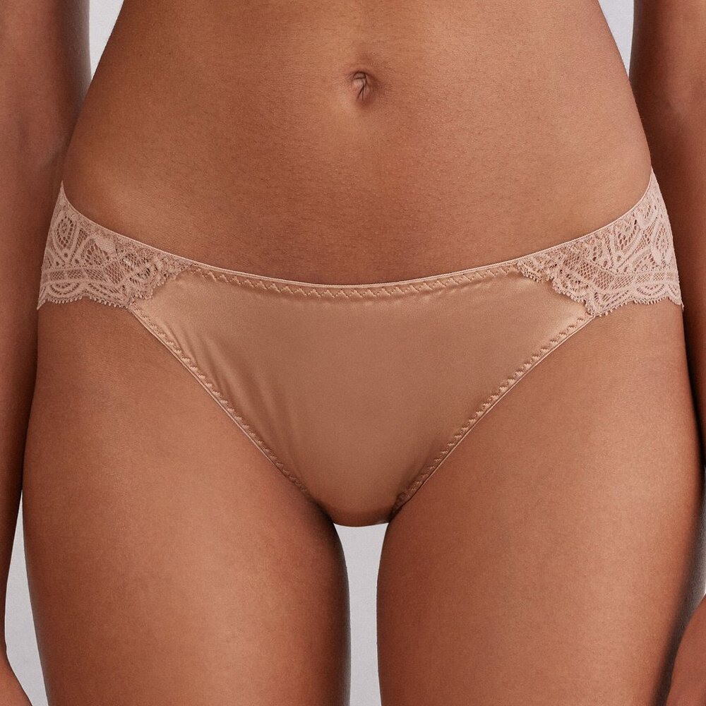 Intimissimi Lace and Silk Bikini Briefs Satin Pink